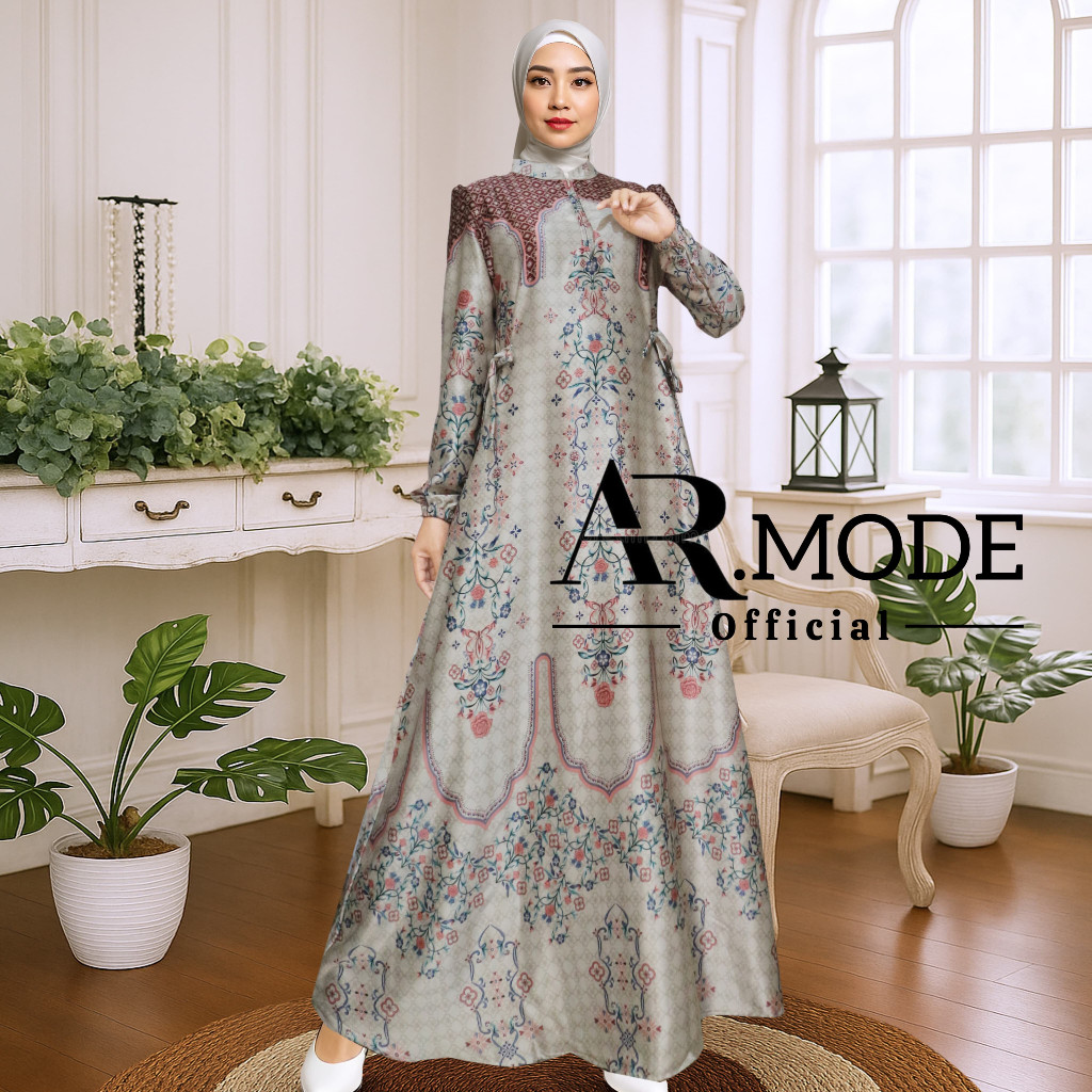 Gamis Silk Mahera Premium/ Gamis Motif/ Gamis Syar'i busui &, wudhu friendly.