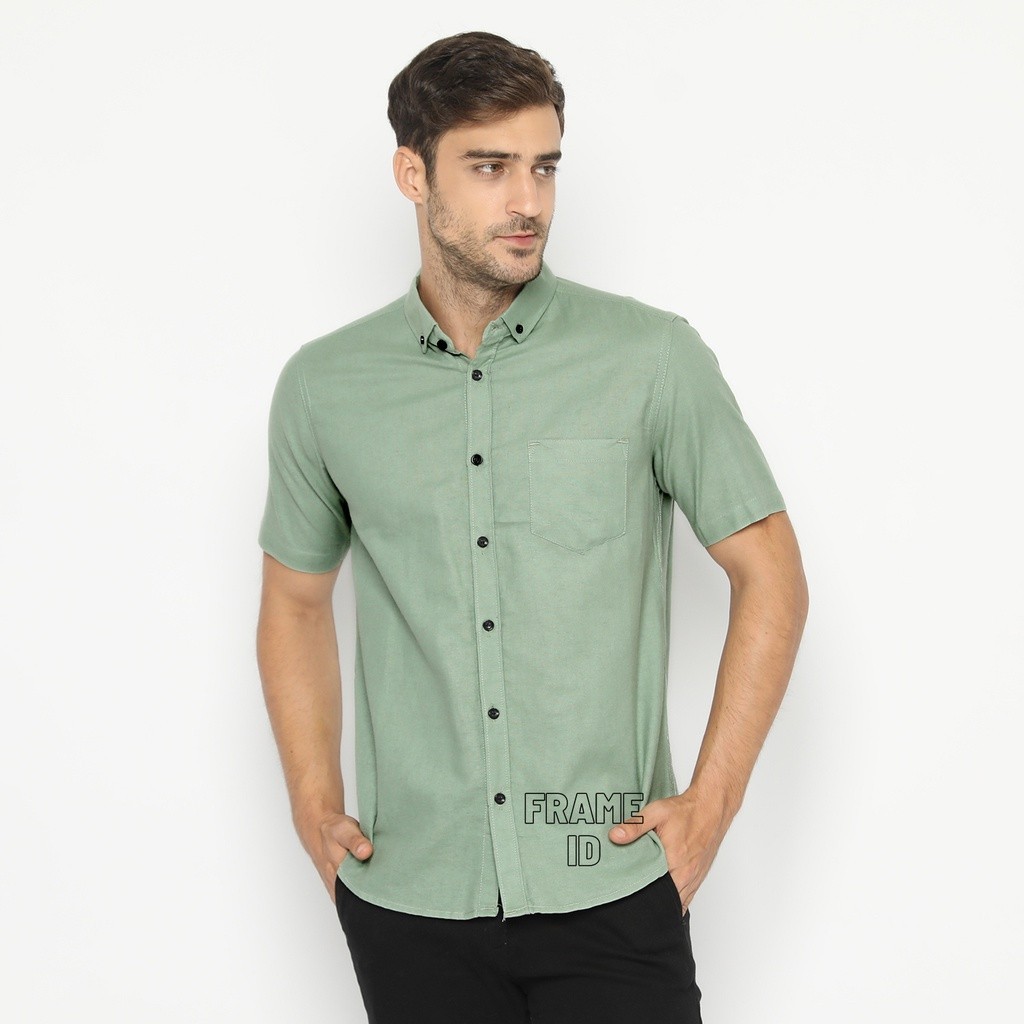 KEMEJA POLOS PRIA LENGAN PENDEK WARNA HIJAU MINT KEMEJA STILE ANAK LAKI LAKI