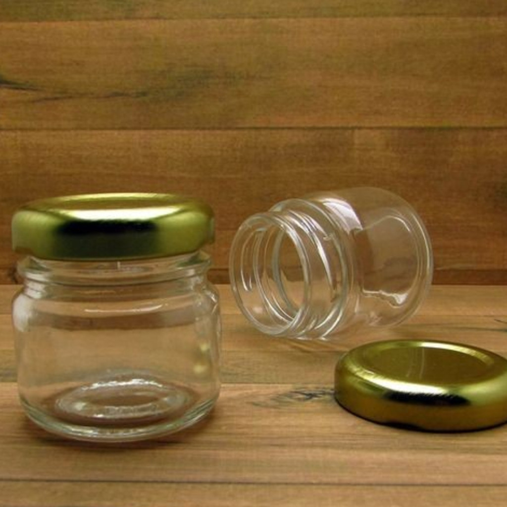 /12 PCS 30ML  JAR SILINDER KACA TUTUP GOLD / BOTOL KACA SILINDER JAR 30ML