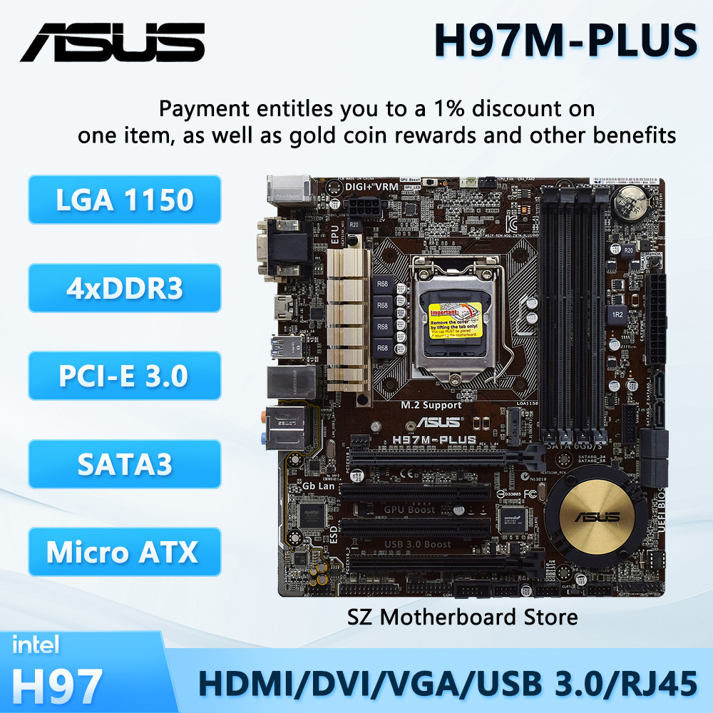 ASUS H97M-PLUS M-ATX Motherboard Intel H97 LGA 1150 Support Core I7/i5/i3 4370 4440 4770 DDR3 PCI M.