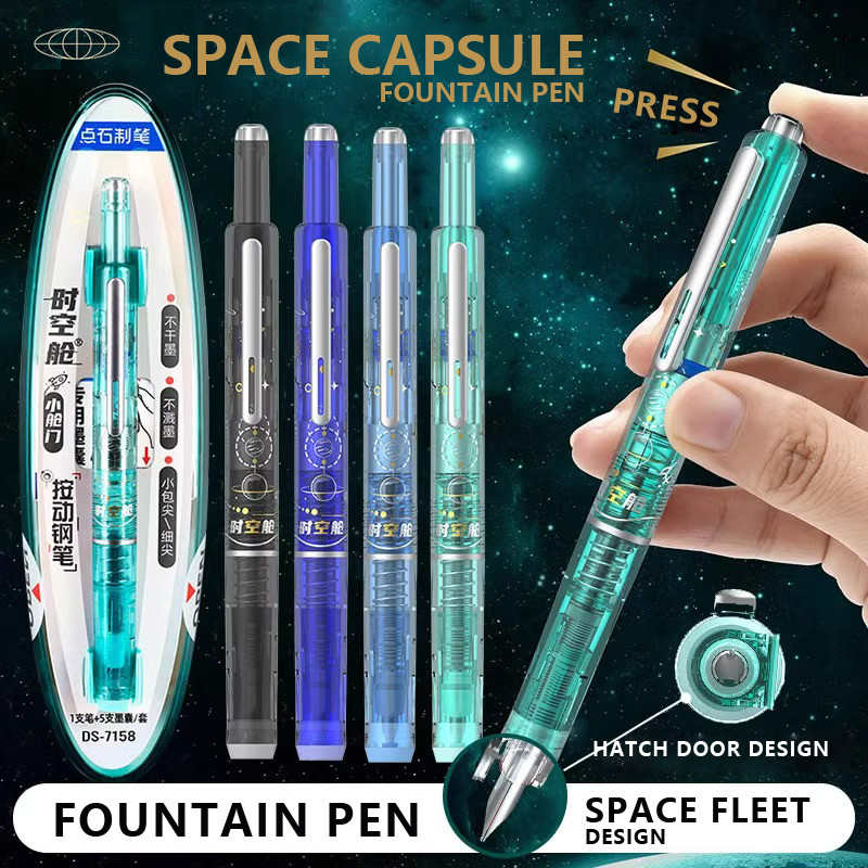 

Space Capsule Design Fountain Pen with Ink Cartridge Set No Splatter Smooth Writing Pens for Students School Office Stationery