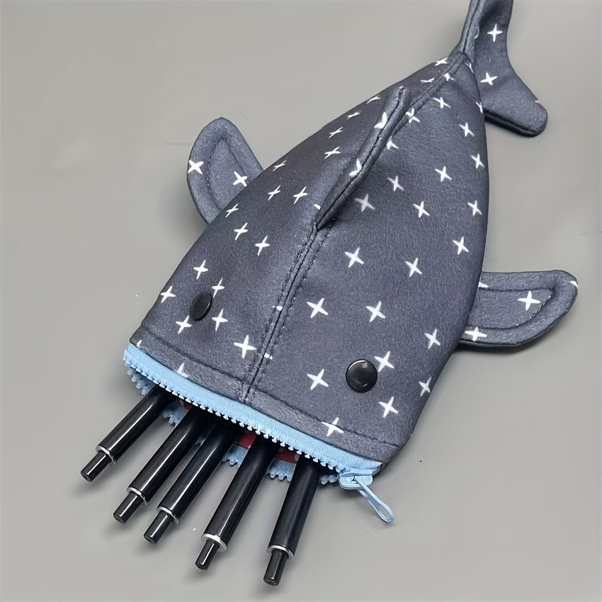 

1pc Shark Canvas Pencil Case Cute Kawaii Large Capacity Cosmetics Stationery Storage Boxoffice Study Supplies