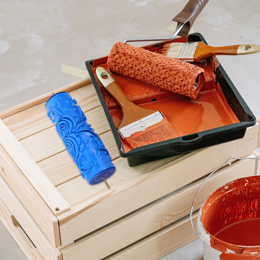 

Flower Wood Grain Roller Soft Rubber Head Blue Paint Brush Pattern Tool DIY Wall Decoration Rollers Paint Pattern Rubber Glue