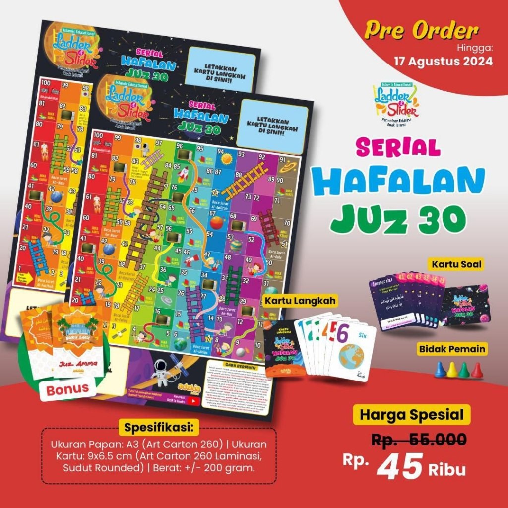 Adzkia - Ladder & Slider Serial Hafalan Juz 30 BONUS BOOKLET Al QUR ‘AN JUZ 30 Adzkia , Game Anak Is