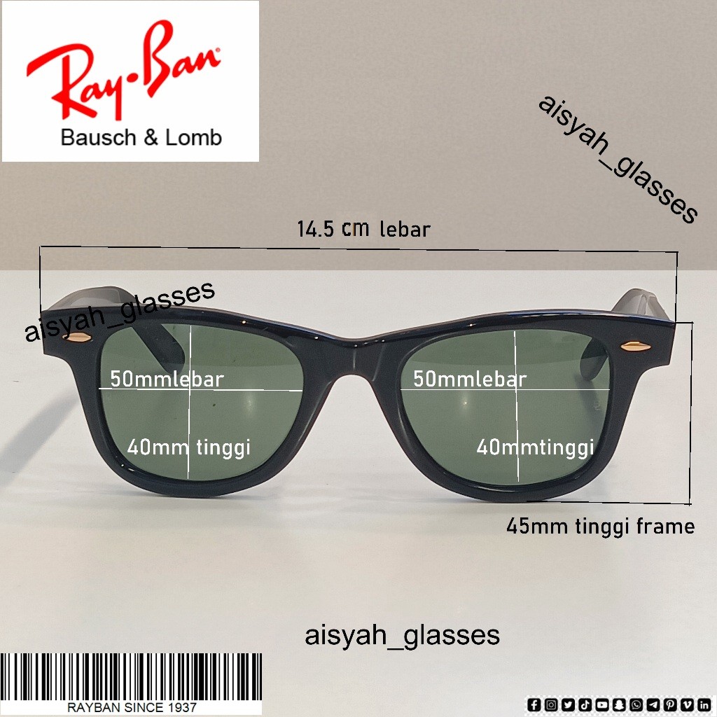 (COD) Kacamata WAYFARER BL Vintage Black Wayfarer Acetate Sunglasses Usa