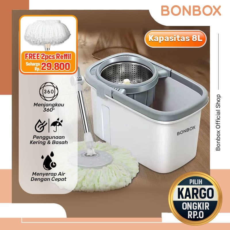 

【VOUCHER 30K】Bonbox Alat Pel Lantai Ember 2 in 1 DAPAT 2 KAIN PEL CADANGAN Kain Fiber Ember Spin Mop Mencuci dan Membilas Pembuang Air Otomatis BCT3612B