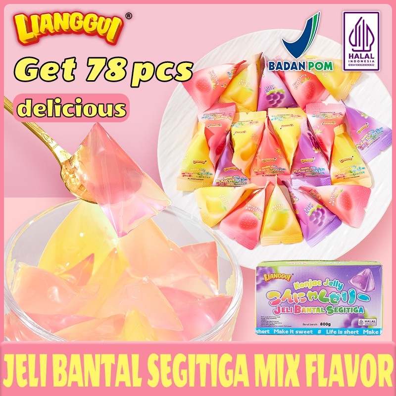 

78PS Lianggui Jelly Bantal Segitiga HALAL Cemilan Kenyal Snack Jelly Segar untuk Sehari-Hari Ngemil
