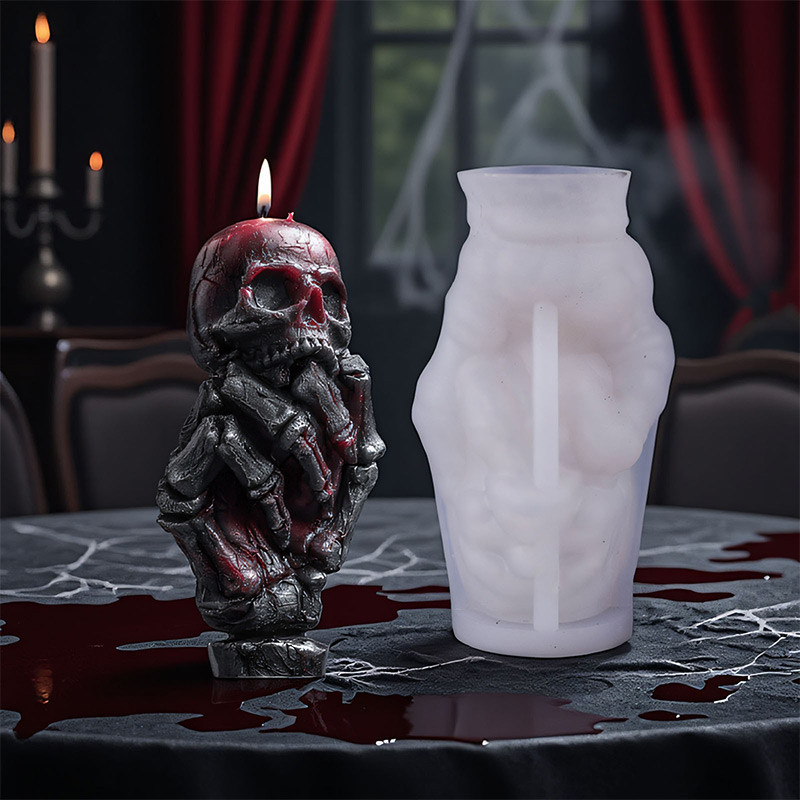 

Halloween Skull Candle Silicone Mold DIY Gothic Skeleton Hand Wax Mold for Scary Candles Resin Crafts Reusable Heat-Resistant