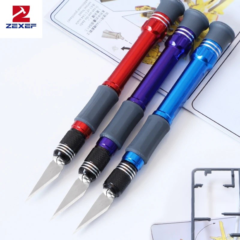 

ZEXEF 1pc Craft Knife Aluminum Alloy Rod Soft Grip Hobby Knife with 4pcs Spare Blades Carving Knife Pen for Modeling Carving