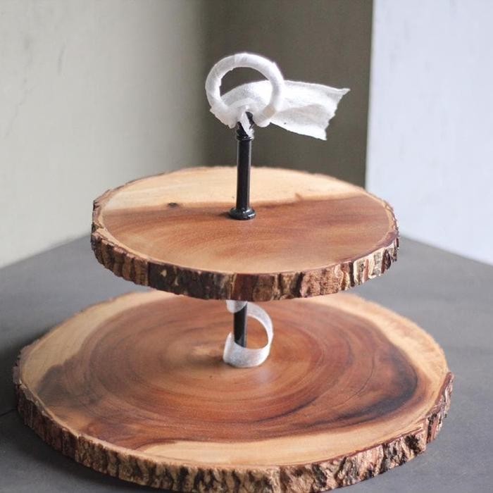 Wooden cake stand rustic 222fifth two 2 tier cake plate wood kayu