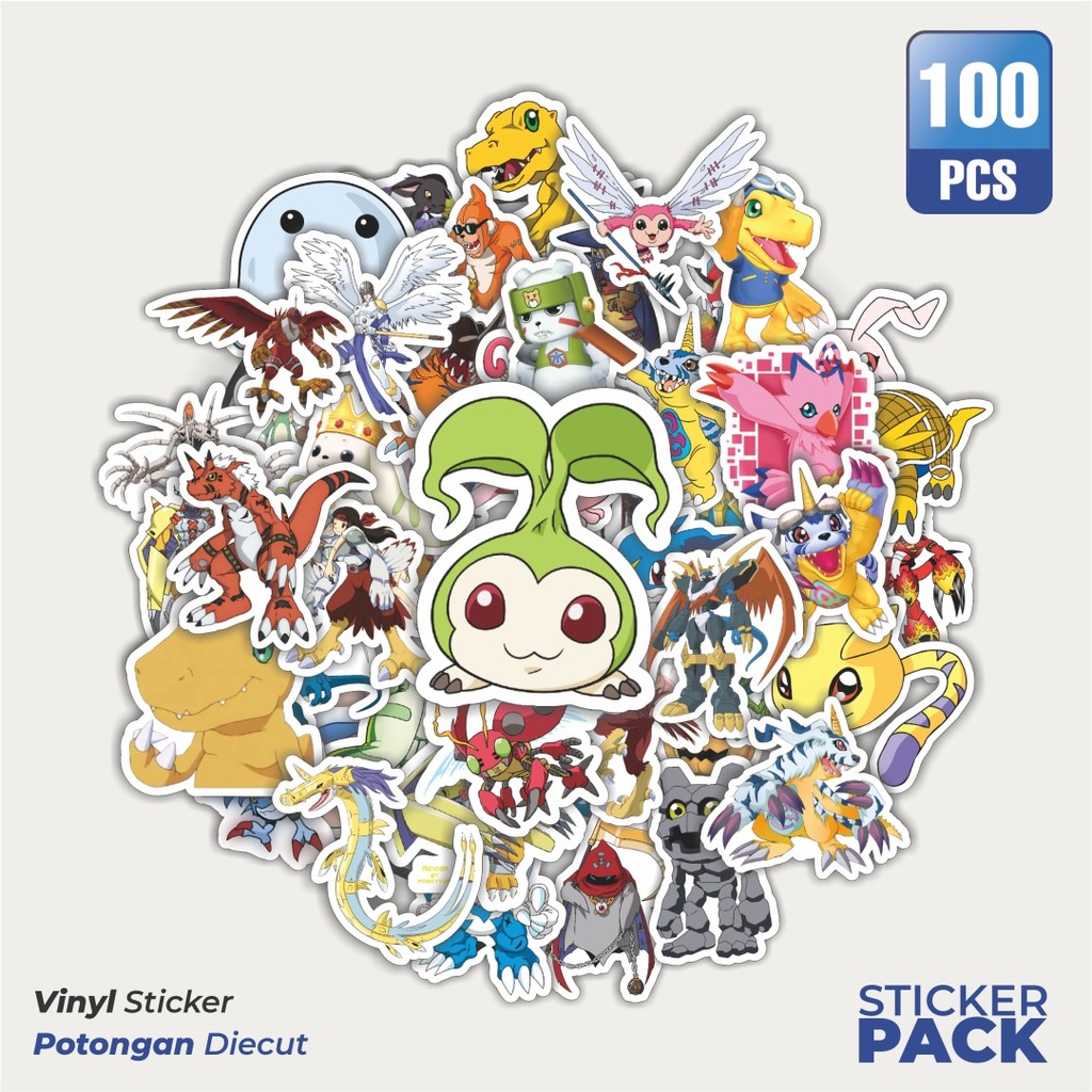 

100 PCS STIKER Anime Series Digimon Character Mix 6 Waterproof Aesthetic- Untuk Laptop, Motor, dan Helm - Paper Stationery Pack