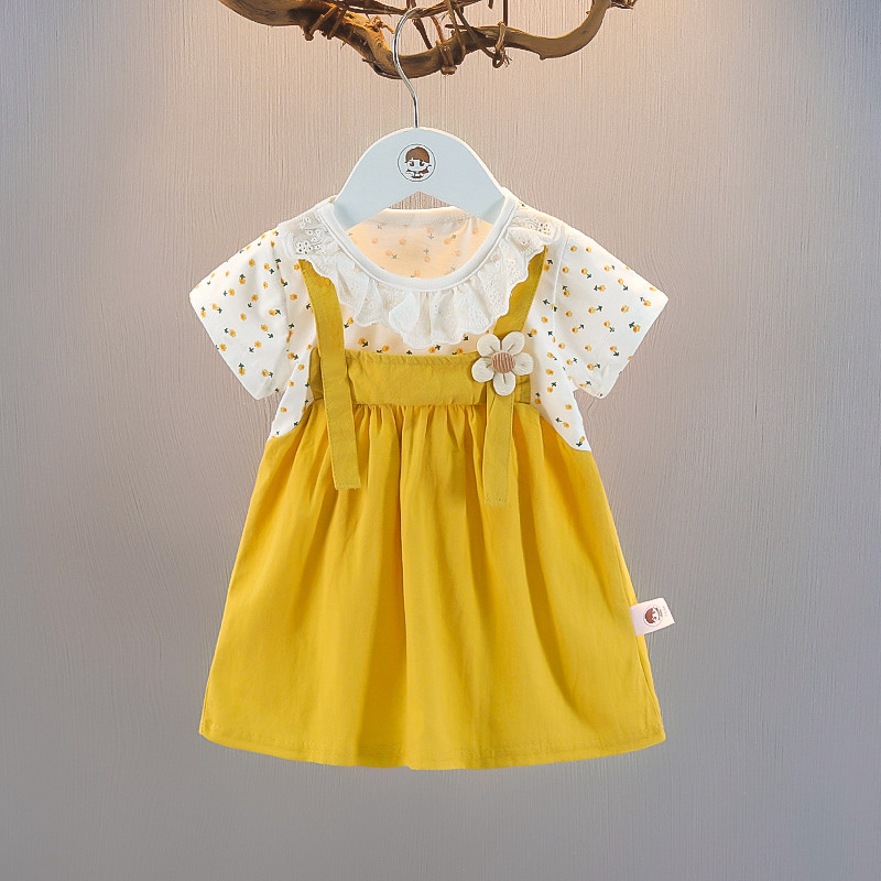 Uisa 0 - 3 Tahun Dress Anak Perempuan Renda Kerah Dress Motif Bunga 3D Flower Dress Kaos Lengan Pend