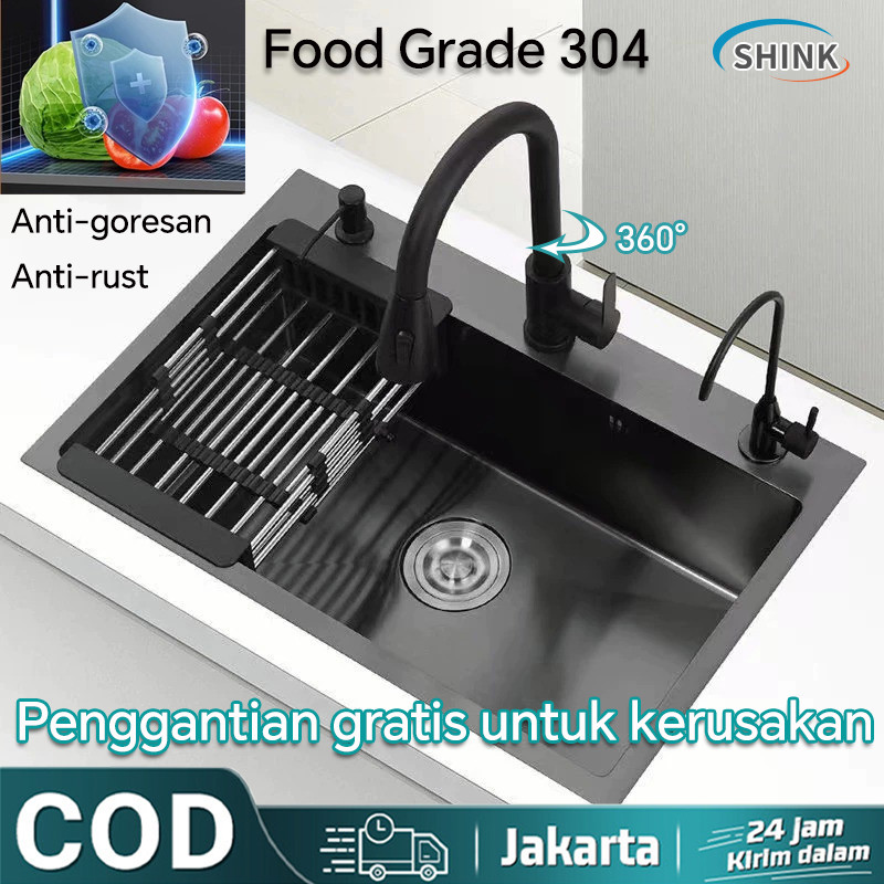 SHINK 304 Stainless Paket Kitchen Sink Hitam/Perak Wastafel Cuci Piring Stainless/sink cuci piring D
