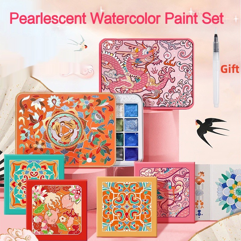 

24 Colors Pearlescent Watercolor Pigments Set Portable Coloring Book With Pen For Nails Painting Student School Art Supplies 1ML
