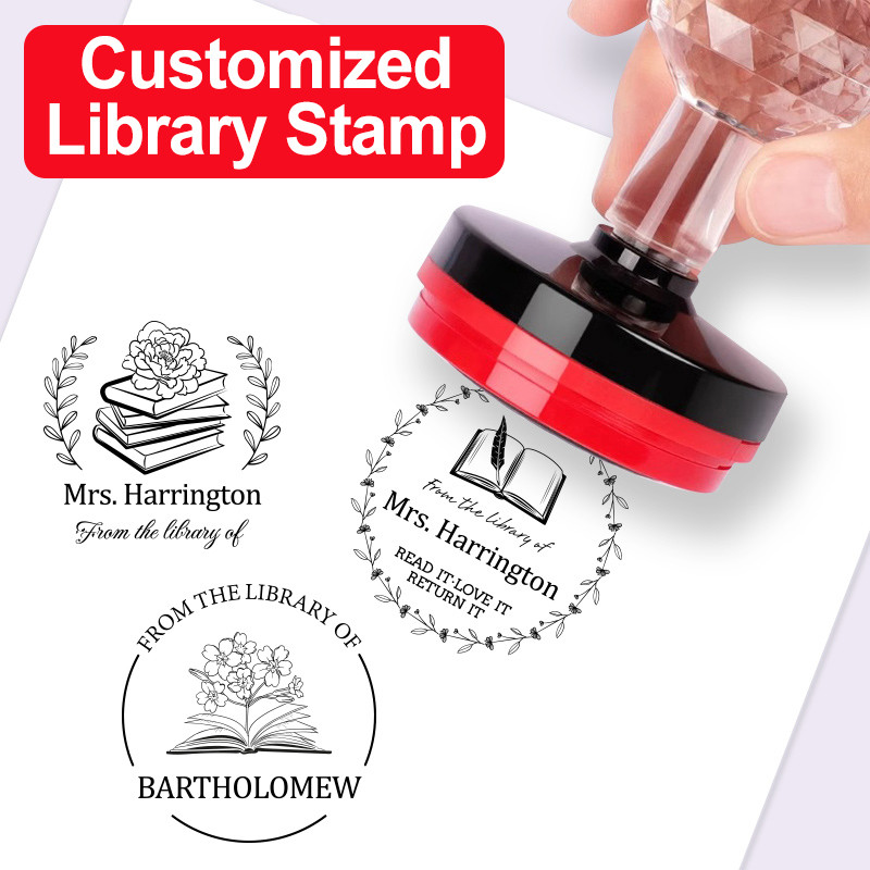 

Personalized Book Stamp with Custom Text - Durable Self-Inking Ex Libris Seal for School Libraries, Teachers & Book Owners