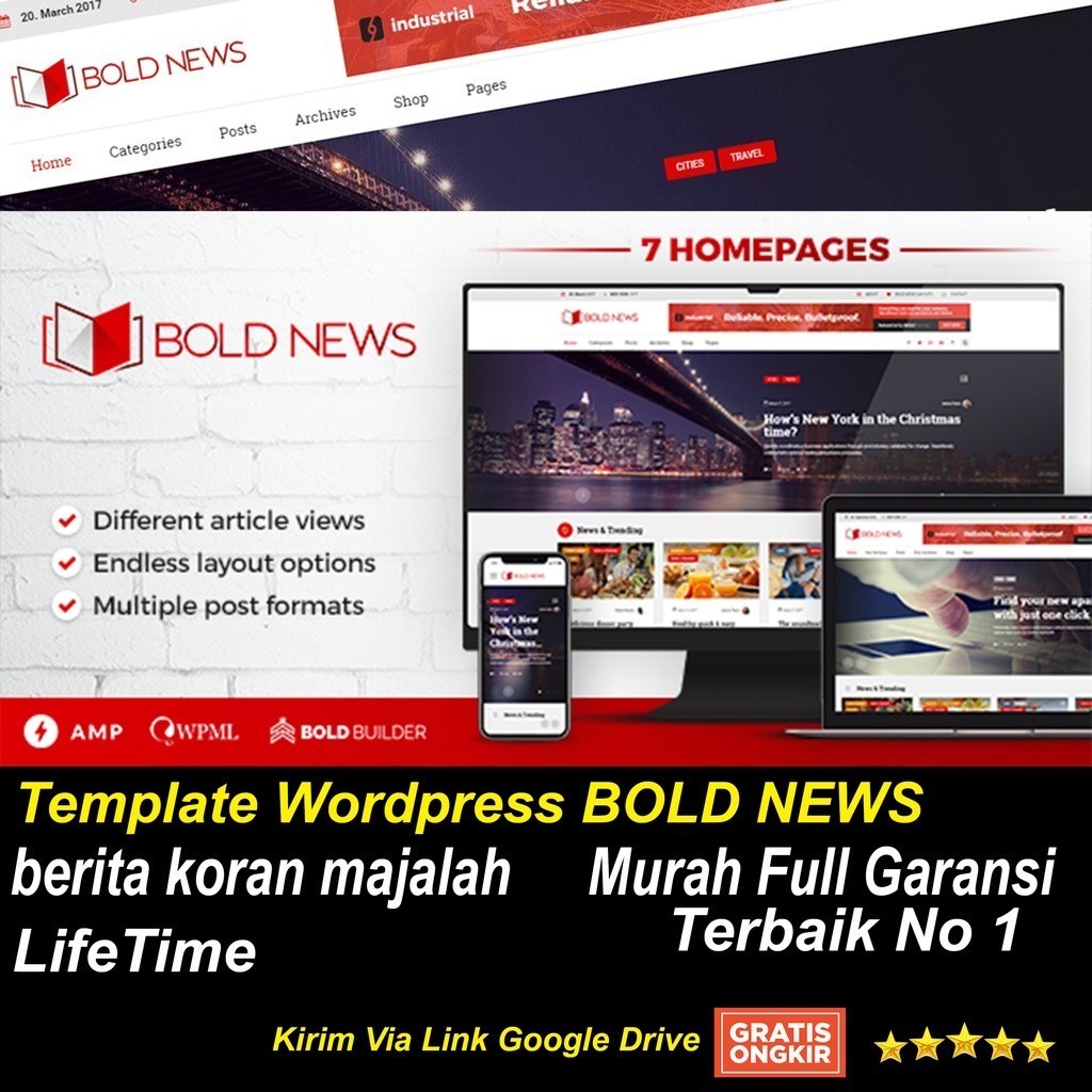 Template Wordpress BOLD NEWS Premium berita koran majalah ZK