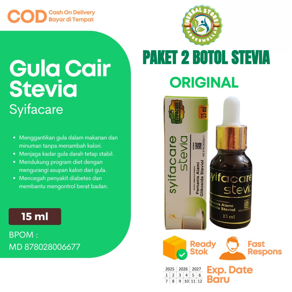 

Paket 2 Botol Stevia / Stefia / Stevia Syifacare / Stevia Cair / Stevia Tetes / Liquid Stevia / Stevia Liquid / Daun Stevia / Gula Stevia 15 ml Pemanis Alami Pengganti Gula 0 Kalori / Zero Calorie / 0 Gula / Zero Sugar