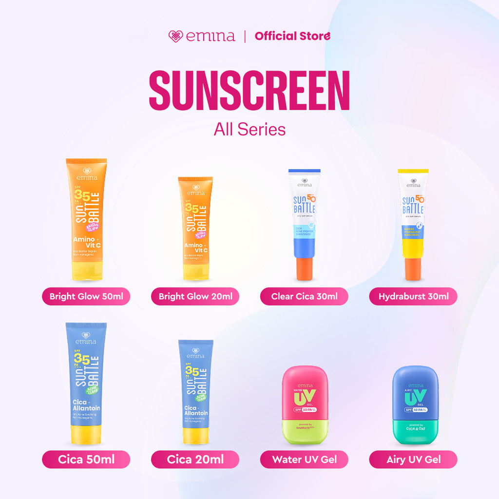 Emina Sunscreen All Series - Sun Battle Bright Glow SPF 35, Sun Battle SPF 50, Sunscreen UV Gel - Me