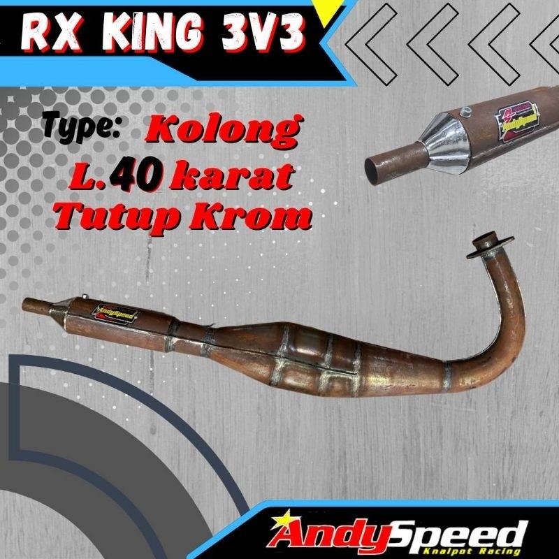 knalpot kolong 3V3 rx king karat tutup krom merk andy speed
