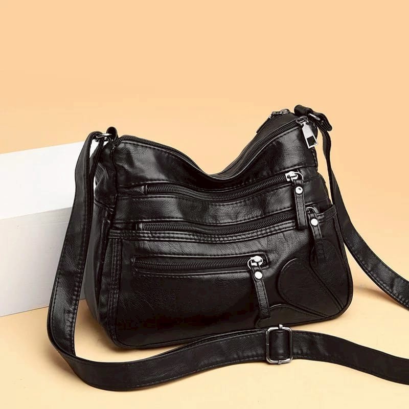 Tas Selempang Wanita Kasual Multifungsi – Tas Kulit Sintetis Model Simple Banyak Kantong