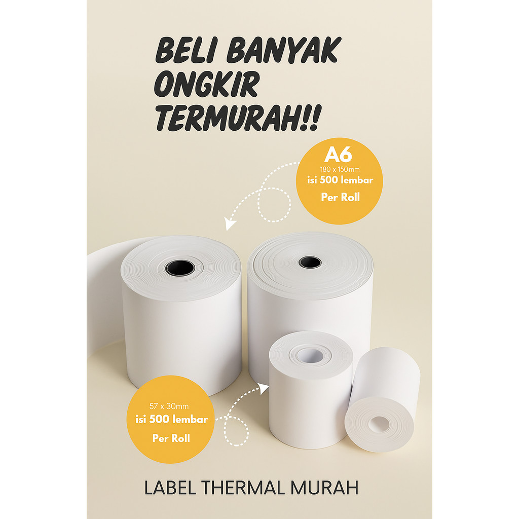 

Label Thermal 500 lembar A6 KERTAS TERMAL GULUNG