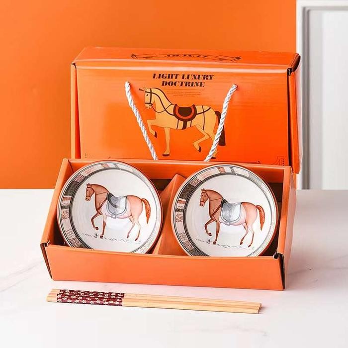 

PROMO!Mangkok Souvenir Kuda Hermes Gift Hampers Imlek Natal Lebaran Box Oren - KUDA SET 2READY