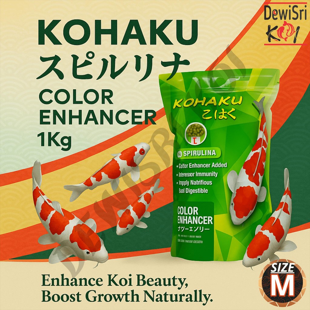 Pakan Ikan Koi KOHAKU 1Kg Medium – Spirulina Color Enhancer, Cepat Besar & Warna Cerah