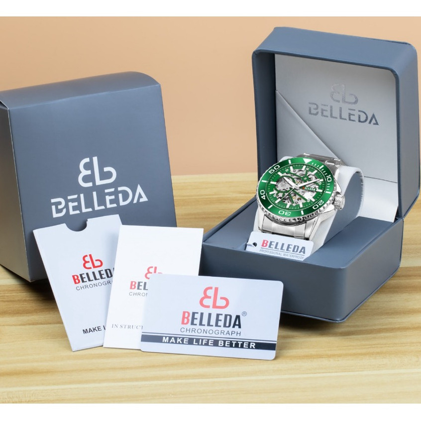 CC WATCH BELLEDA 9485 Jam Tangan Pria Rantai Stainles Steel Otomatis Anti Air Garansi 1 Tahun
