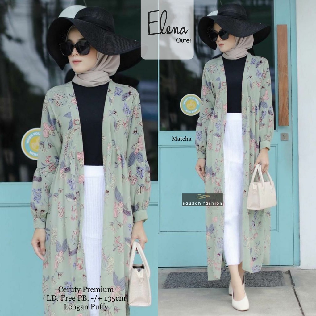 ELENA OUTER (1KG MUAT 5PCS) OUTER BAHAN CERUTY MOTIF BUNGA BLAZER CERUTY PREMIUM LONG CARDIGAN