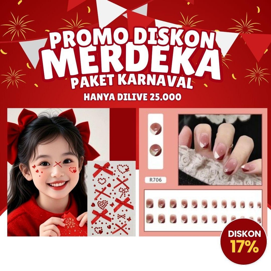 PROMO MERDEKA COMBO STIKER WAJAH DAN KUKU PALSU UNTUK KARNAVAL sw