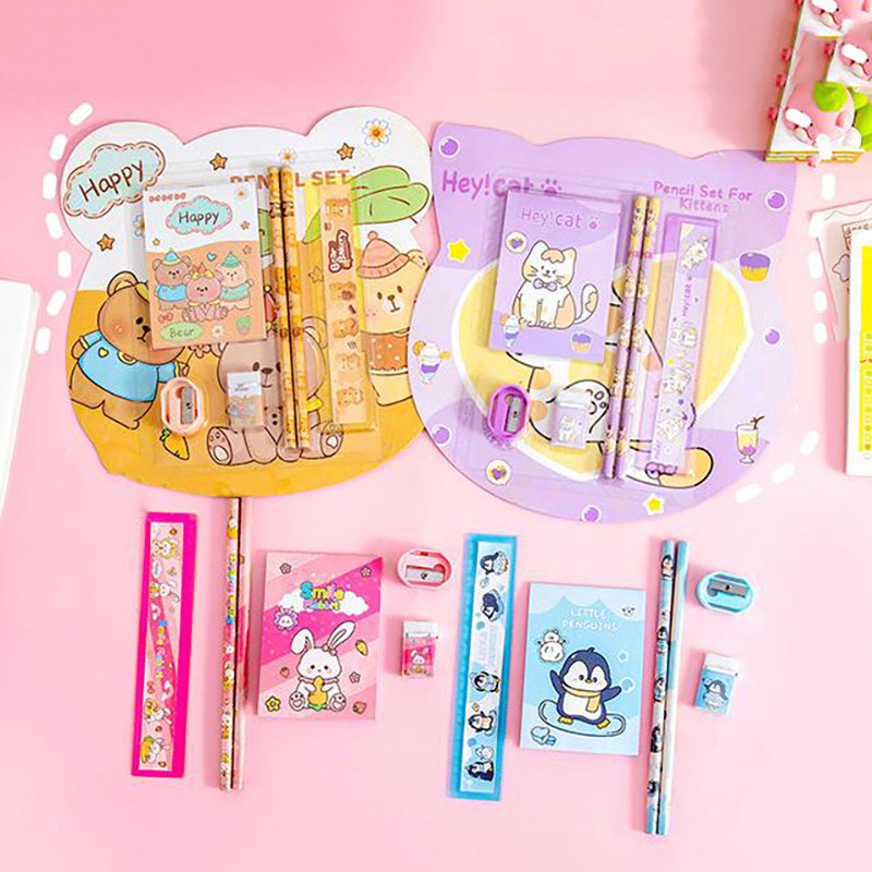 

2Set Cartoon Cute Animals Surprise Stationery Set Portable Stationery Set Elementary School Children Stationery Set Kids Gifts