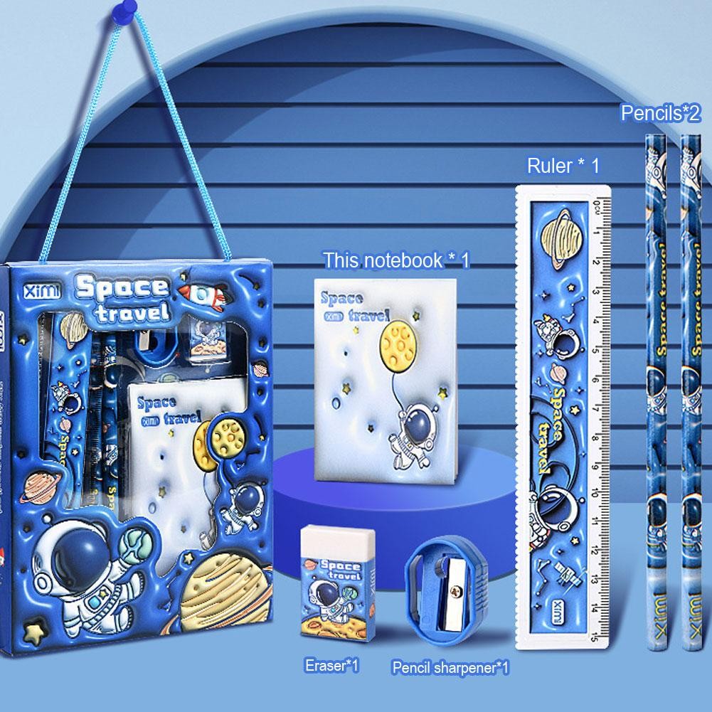 

6-Piece Kids School Supplies Set, Writing Tools with Cartoon 3D Raised Design, Gift Box for Students Birthday Christmas