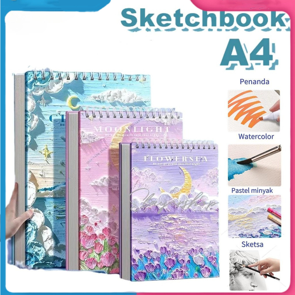 

[READY] 60 Page Sketchbook A4 Art Supplies Buku Gambar Vertikal Jilid Spiral 60 Lembar Buku Sketsa Stationery - Paper Cream 160Gsm
