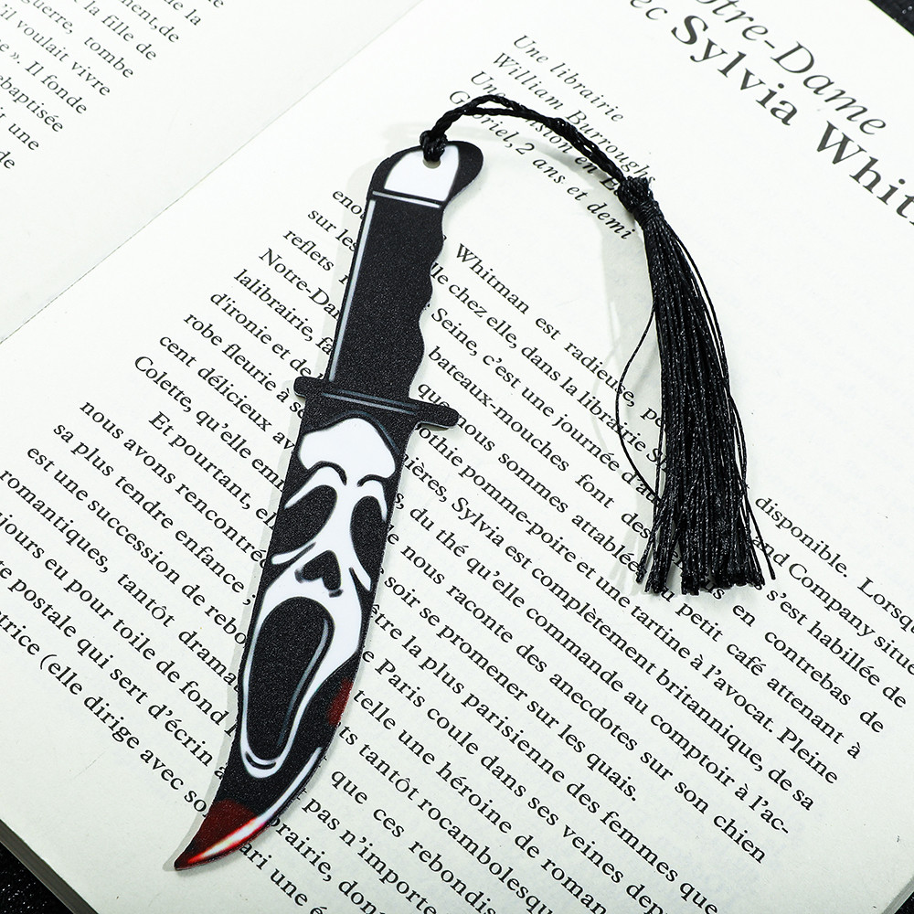 

1pc Scary Ghost Face Bookmark Acrylic with Tassel, Pocket Knife Handle Halloween Series Stationery Book Accessory Reading Marker
