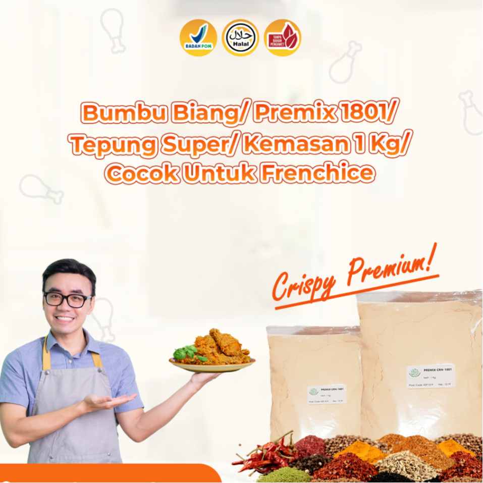 

Bumbu biang / Premix 1801 / Tepung Super / Kemasan 1 Kg / cocok untuk frenchise/ chrispy premium
