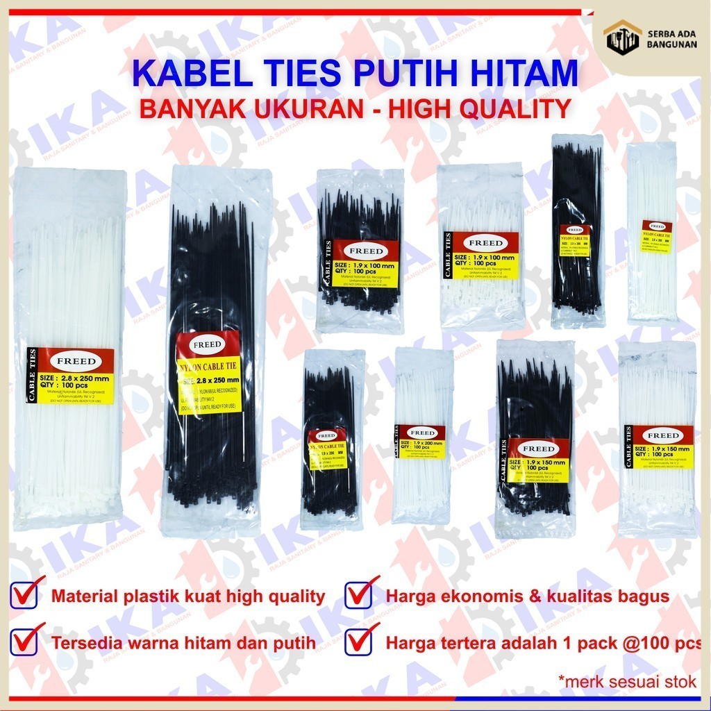 

KABEL TIE TIES 10 15 20 25 30 CM / CABLE SERUT PENGIKAT LISTRIK (HARGA 1PAK@100PCS) WARNA KUAT RAPI