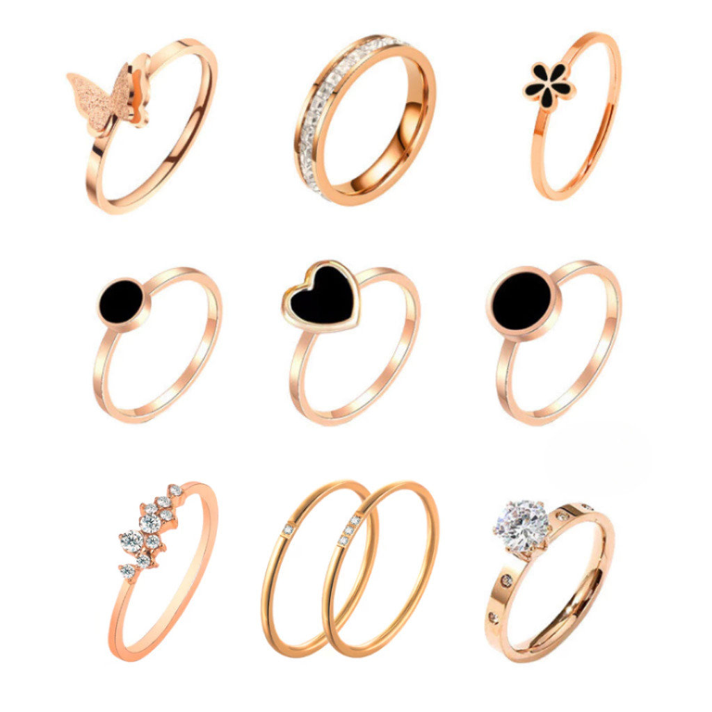 Ring Titanium Collection Cincin Bahan Titanium Steel Desain Bunga Aster Antikarat Gaya Korea Untuk P