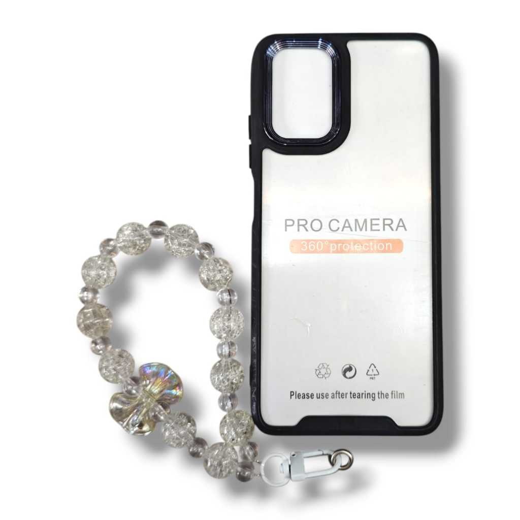 [ Oppo A15 / A15S / A16 / A17 / A17K ] Hard Case Transparan Pro Camera + Tali Manik Bunga