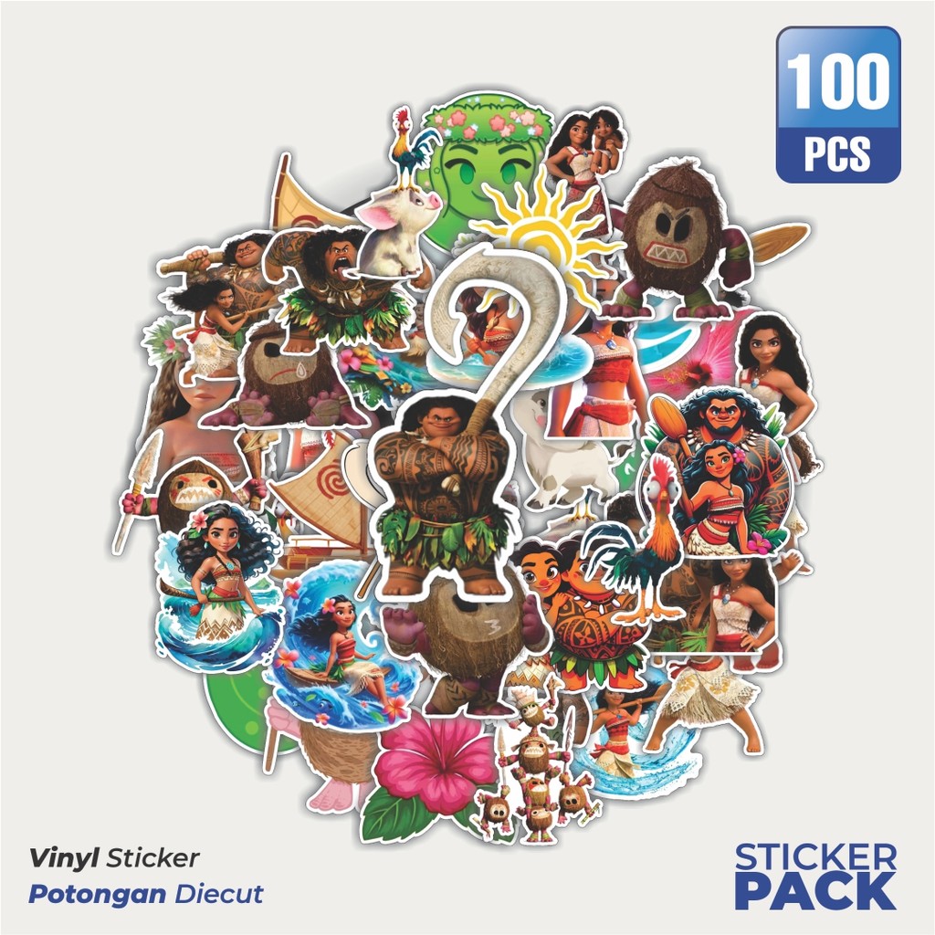 

Super Hemat! 100 PCS Stiker Kartun Moana Waterproof Aesthetic- Untuk Laptop, Motor, dan Helm - Paper Stationery Pack
