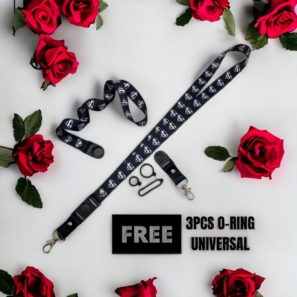 

Lanyard Gantungan Bonus 3 Karet Motif SUPERMAN HITAM Full Print Bolak Balik