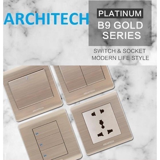 [JM] ARCHITECH Saklar Stop Kontak Dinding PLATINUM B9 Gold Series 2.1