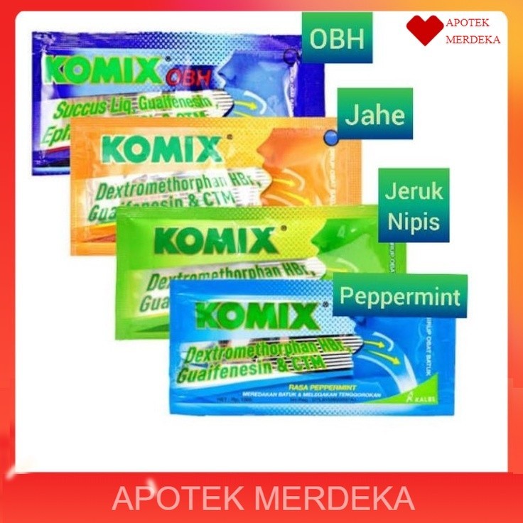 KOMIX SACHET /  Komix sirup obat batuk / Komix Jahe /JerukNipis / PEPPERMINT / obh / komik sachet / 