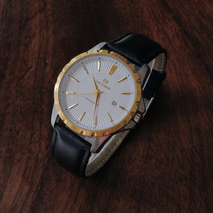 Jam Tangan Pria Hegner HW1688G-1 Tali Kulit Silver Rose