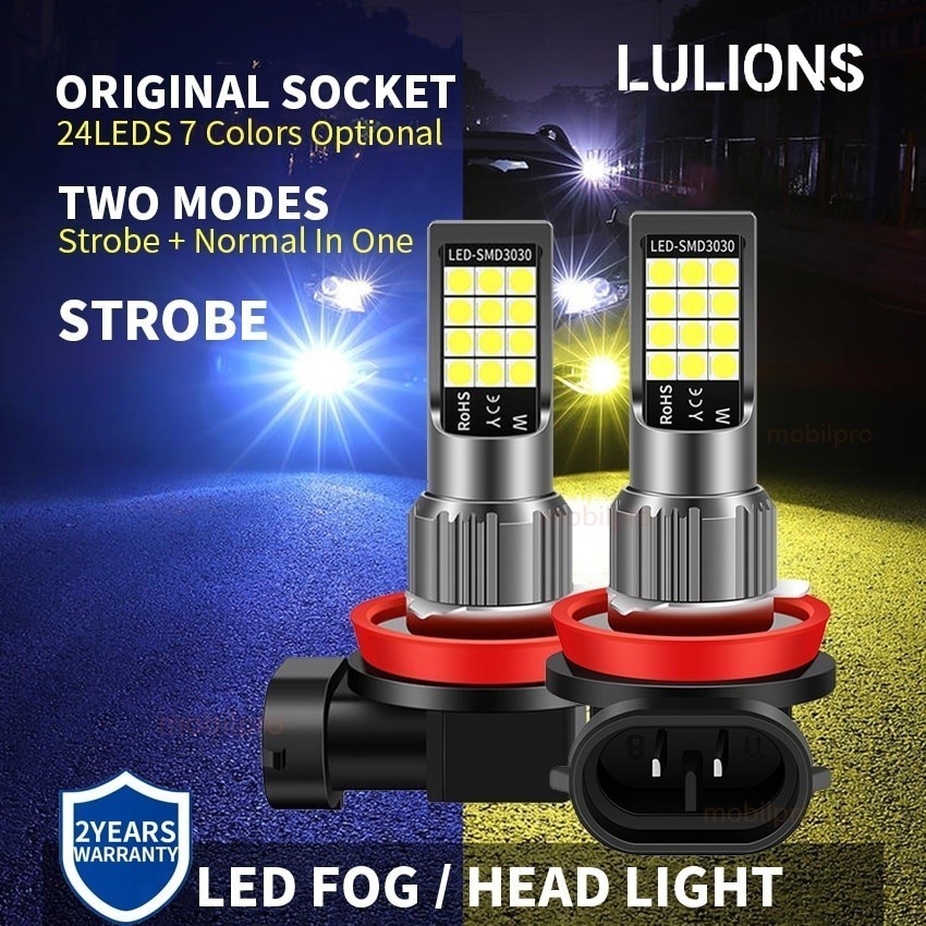 Lampu LED Putih H11 Two Color 24SMD Untuk Headlight / Fog Lamp