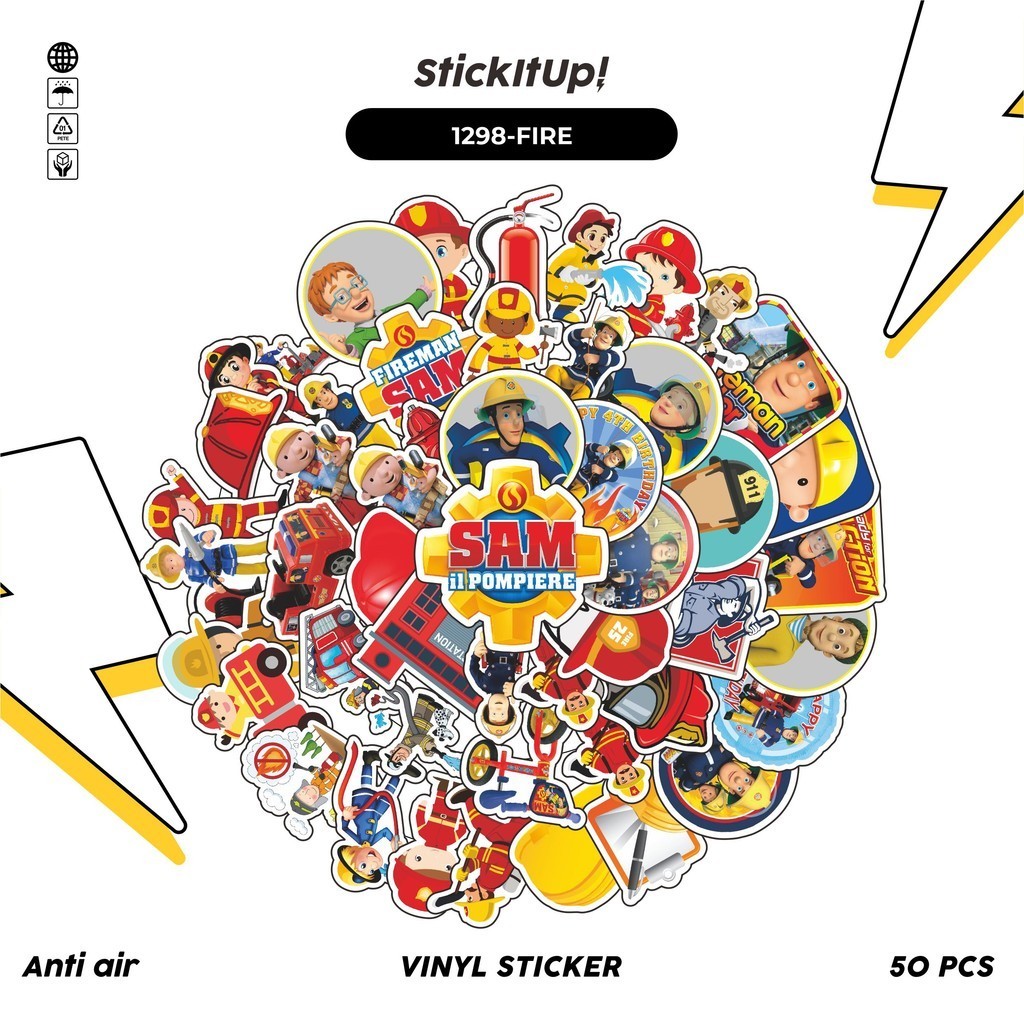 

COD✨ 100 Pcs Stiker Pack Fireman Sam Series 01 Lucu Aesthetic Vynil Waterproof untuk Freebies Sticker Buku Journal Casing HP Laptop