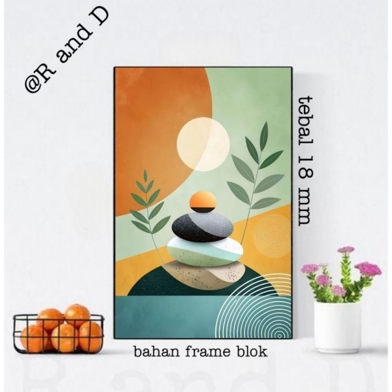 Hiasan dinding gambar tumbuhan ukuran 47x31 bingkai kayu, Dekorasi dinding kamar ukuran A3 motif tan