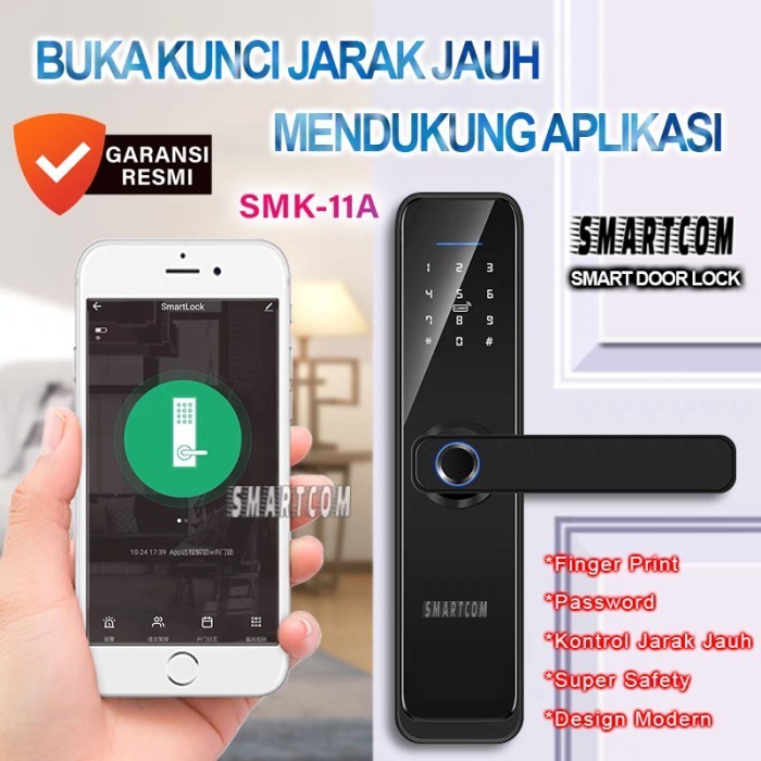 SMARTCOM - Smart Door Lock Digital Password Key Password Fingerprint Kunci Pintu Silinder TEBAL