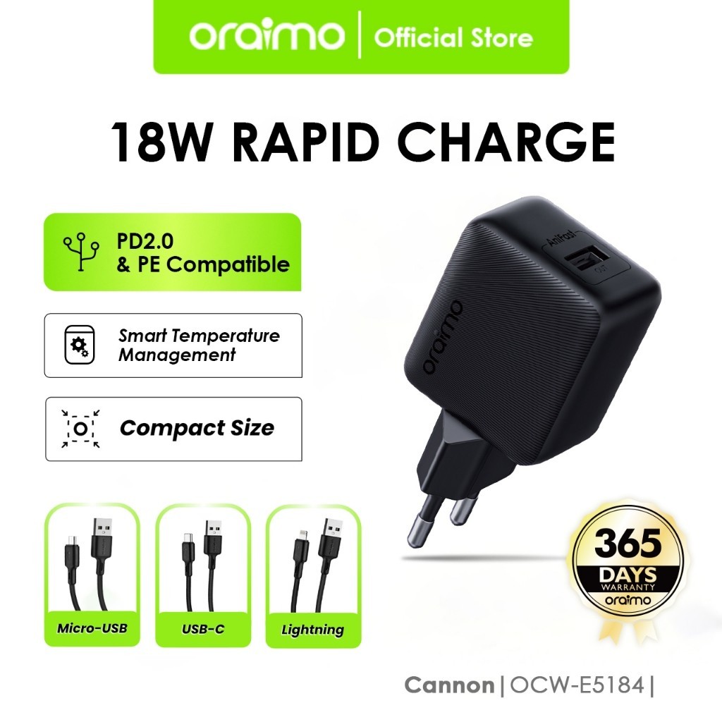 Oraimo Charger Handphone Cannon 18W Fast Charging Quick Charge Power Delivery ORIGINAL ORAIMO