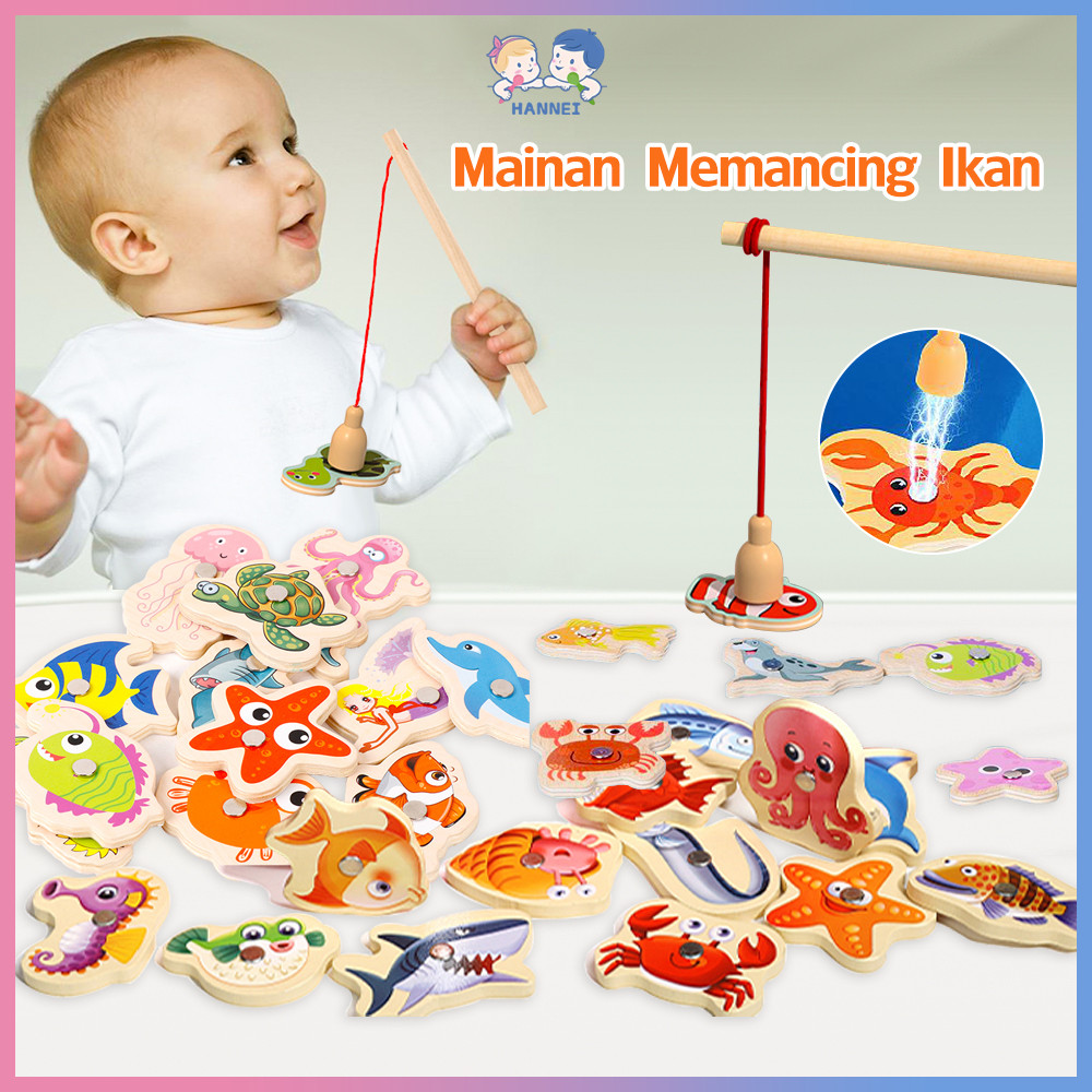 Hannei 15/31 Mainan Pendidikan Magnet Magnet Kayu Mancing Anak
