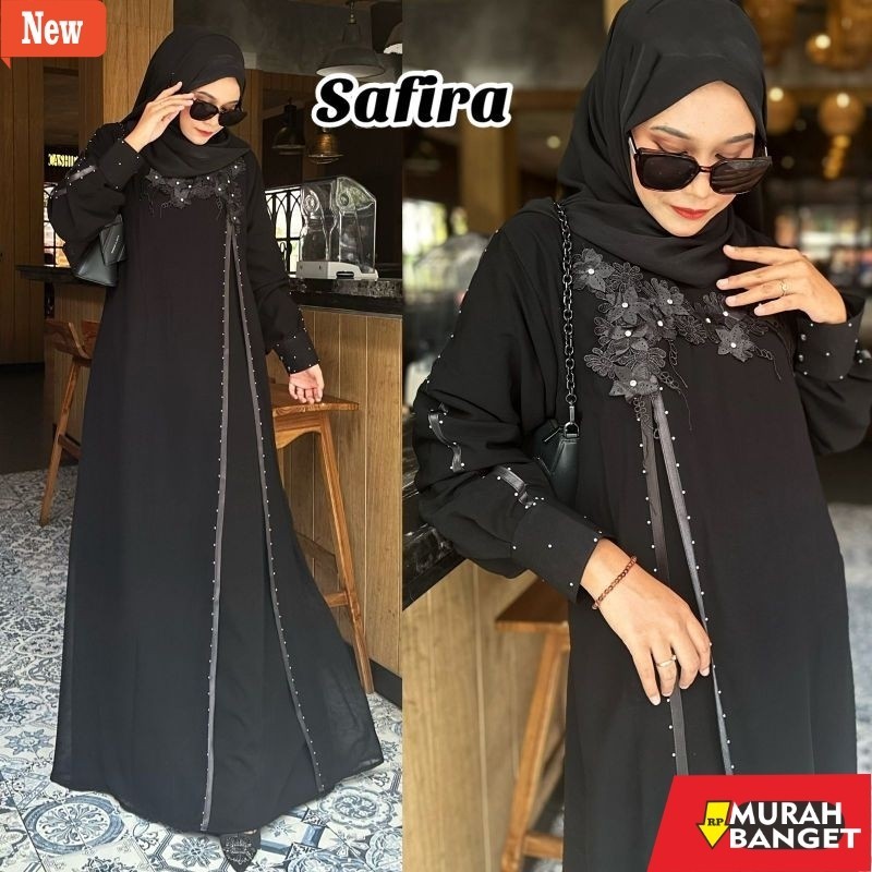 abaya shopee haul 2024 Abaya Gamis Hitam Dubai SAFIRA  Maxi Dress Fashion Muslim Maxi Arab